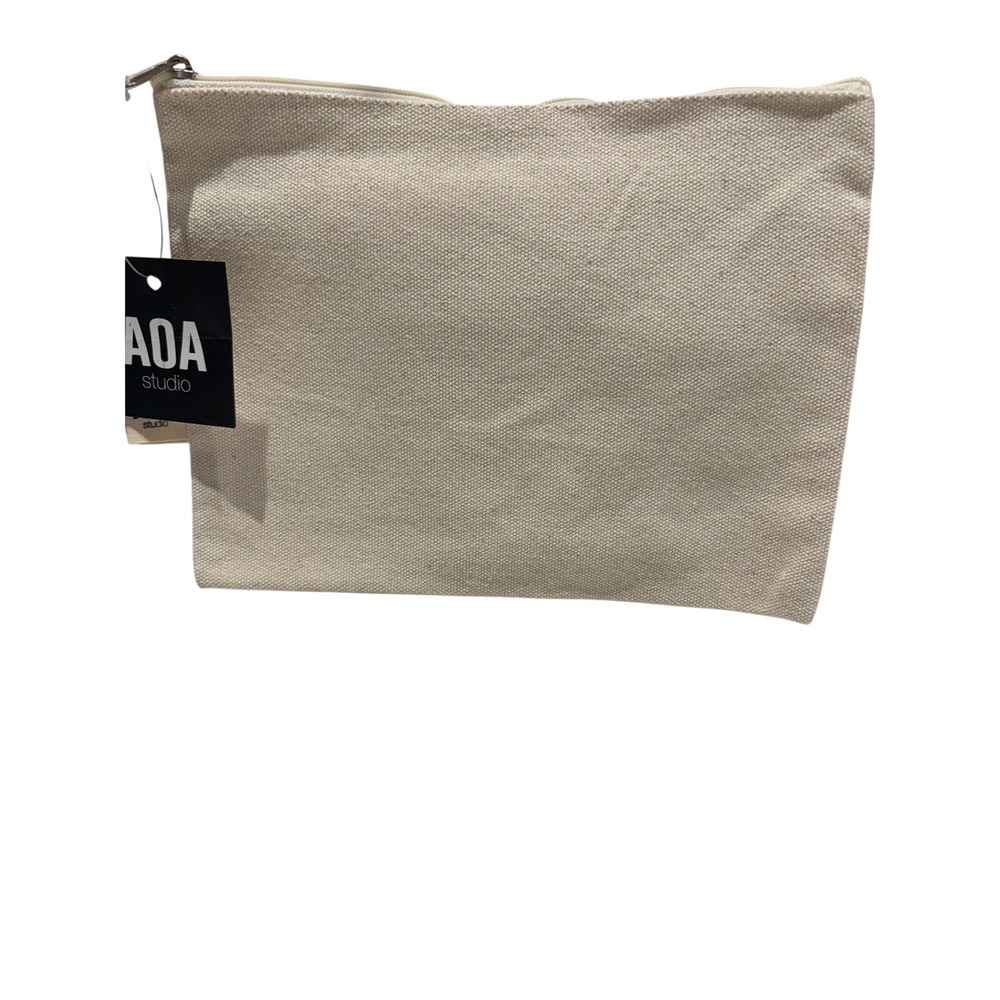 AOA Studio Canvas Makeup Bag Palm Tree Print Beige Black Zipper Pouch BOHO NEW - Picture 2 of 6